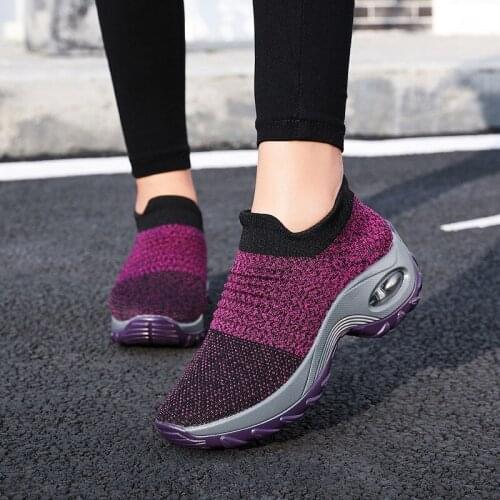 Big Size 35-42 Women Casual Knitting Sock Sneakers Stretch Flat Platform Fashion Ladies Slip On Shoes woman vulcanized shoes