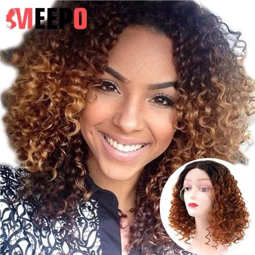 Meepo Middle Part Curly Synthetic Wig For Daily Use 13X1 T Part Lace Wig 14 Inch Shoulder Length Hair Heat Resistant Wig
