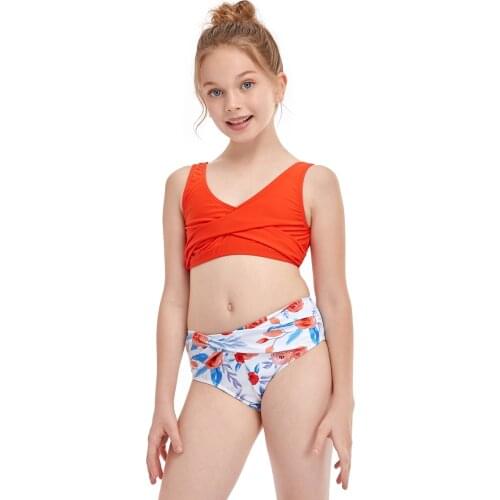 Girls Simple Design Swimsuit Sexy Two Pieces Swimwear Children Beach Bathing Suits High Waisted Bikini Sets 2021