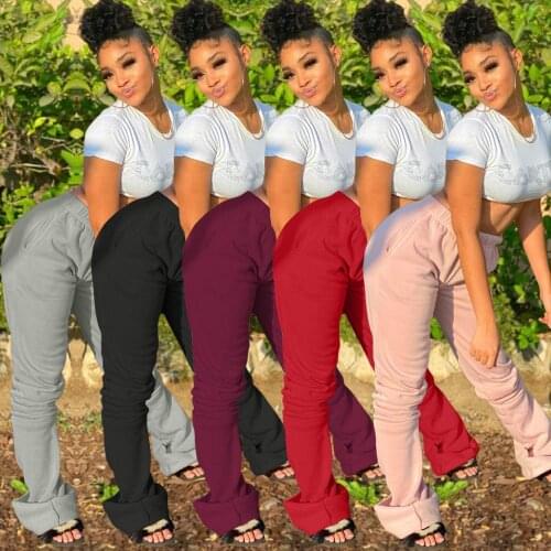 Fashion Women Pants Flare Pants Drawstring Streetwear Sweatpants Women High Waist Clothes For Women Solid Color