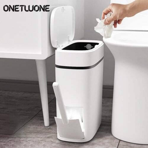 Trash Can Toilet Brush Set Bathroom Plastic Waste Bin Dustbin Kitchen Garbage Bucket Trash Bin Household Cleaning Tools
