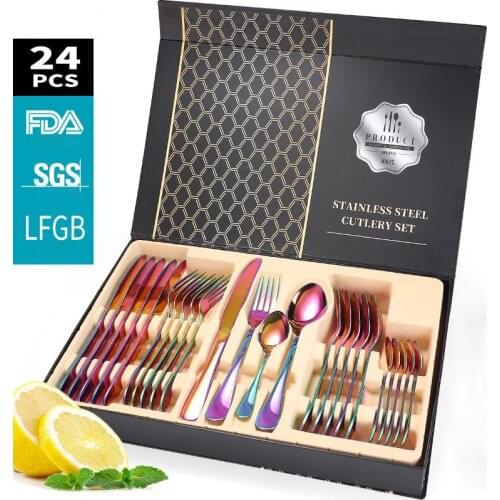 24 Pcs Dinnerware Set Luxury Stainless Steel Cutlery Set Western Food Knife Fork Spoon Suit Set Dinner Utensils Set Dining Tools