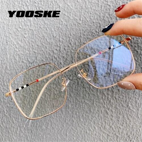 YOOSKE Brand Retro Square Glasses Frame Women Metal Myopia Optical Frame Eyeglasses for Men Vintage Design Oversized Spectacle