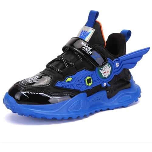 Fall 2021 Kids Mecha Cartoons Sneakers Boys Soft Bottom All-match Sports Shoes Lightweight Children Leather Waterproof Casual W
