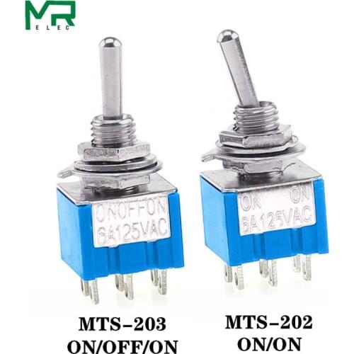 10 Pcs Toggle Switch MTS-203 ON/OFF/ON PDT MTS-202 ON//ON 6 Pin 6A 125VAC/3A 250VAC Mini Switch Lever Switch Light blue