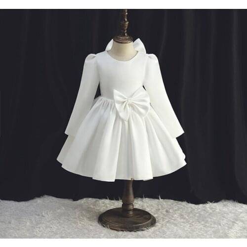 Summer Beads Big Bow Baby Girl Dress 1st Birthday Party Wedding Gown For Girl Princess Evening Dresses Newborn Kid Clothes