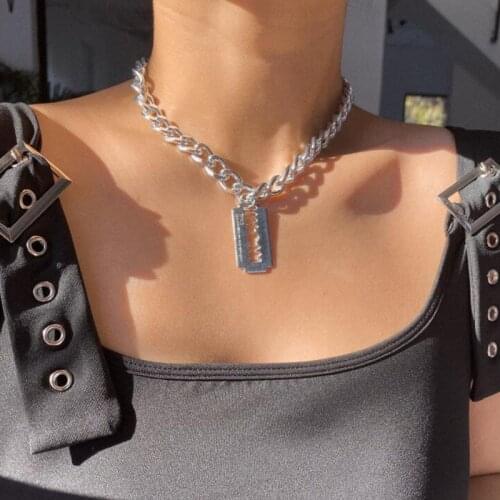 Simple Minimalist Shaver Pendant Necklace Jewelry for Women 2021 Fashion Dark Gothic Clavicle Chain Choker Necklace