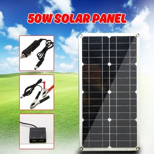 Solar Panel 50W Monocrystalline Silicon Cell for Battery Cell Phone Chargers Cigarette Lighter Double USB Interface 12V/5V