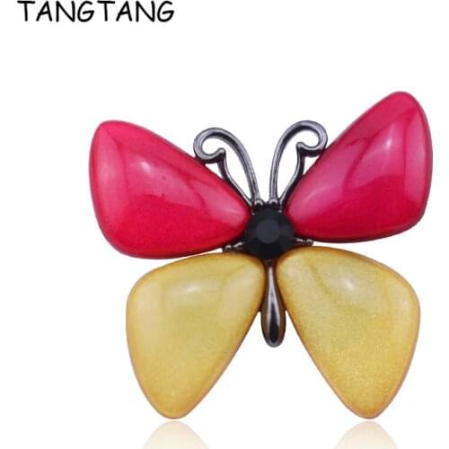 TANGTANG Resin Brooch For Women Multicolor Butterfly Brooches Cute Lovely Jewelry Black Plated Back Pins Wholesale Price Elegant