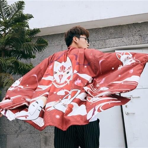 Japanese Kimono Traditional Yukata 2019 New Unisex Casual Anime Print Shirt Traditional Kimonos Men Street Wearcoat FF2307