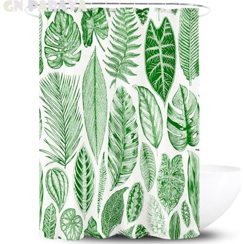 Tropical plant macrame green Bath Curtains Waterproof Polyester Fabric retro leaf tropical shower Curtains Screen with Hooks