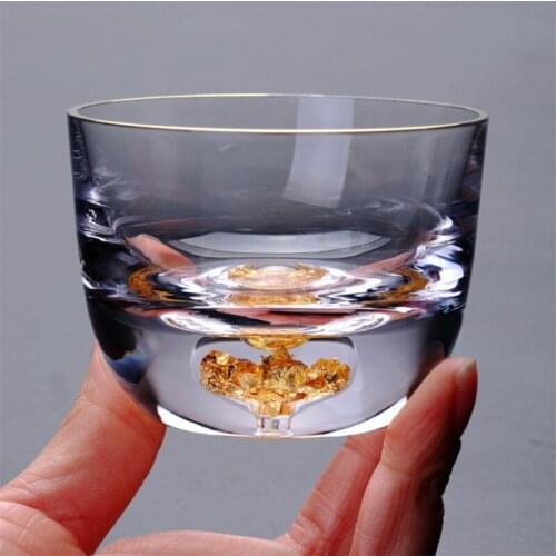 Japanese Style Heat Resistant Glass Tea Cup Creative Transparent Wine Glass 24K Gold Insert In The Bottom Kung Fu Drinkware