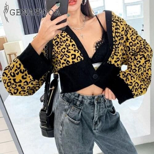 Genayooa Leopard Cardigan Women 2020 Korean Style Ladies Sweater Women Autumn Winter Kardigan New Fashion Open Stitch Cardigan