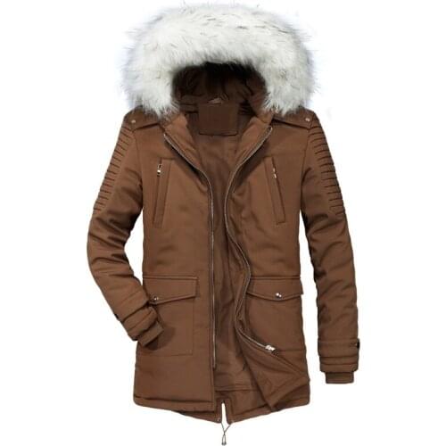 Winter Cotton Padded Jackets Men Big Fur Hooded Warm Wadded Overcoat Fashion Male Long Thickening Parkas Outerwear Man AU-130