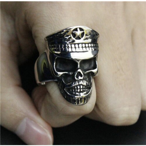 316L Stainless Steel Top Quality America Soilder Skull Biker Ring