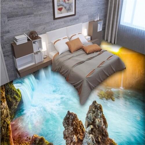 Beibehang custom flooring large waterfall landscape 3D naked eye painting background three-dimensional painting wear waterpro
