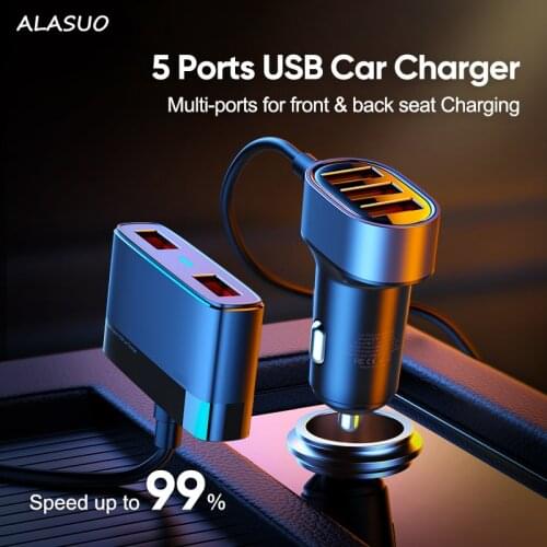 5 Port Car USB Charger 6.2A Quick Charge Universal Fast Charge In Car Mobile Phone Charger For Samsung Iphone Cigarette Lighter