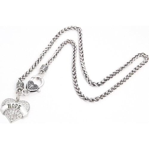 Large stock wheat chain engraved hope on heart crystal necklace