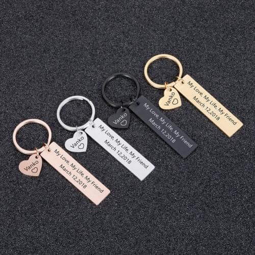 Personalized Keychain Gift Engrave Name and Date My Love My Life My Friend for Couples Men Women Husband Custom Gift Keyring