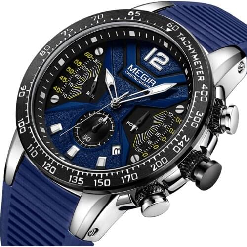MEGIR Men Sport Watch Top Brand Luxury Chronograph Silicone Strap Quartz Military Big Dial Watches Clock Male Relogio Masculino