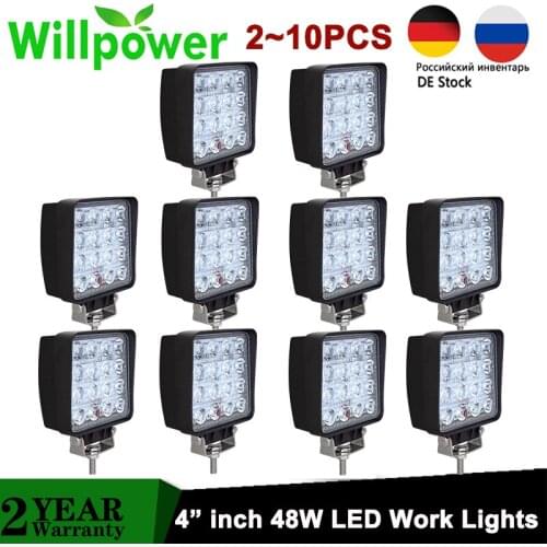 2/4/10pcs 4" inch 48W LED Work Lights Waterproof Spot Flood Offroad Driving Spotlights Tractor Truck Car 4x4 ATV UTV 12V 24V