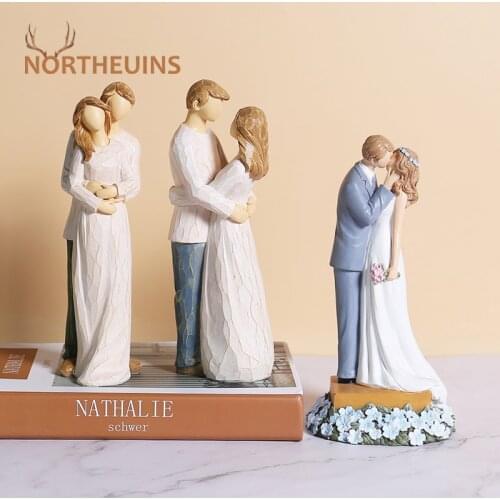 NORTHEUINS Resin Couple Lover Figurines American Creative Valentines Day Present Wedding Decor Figure Home Interior Decoration