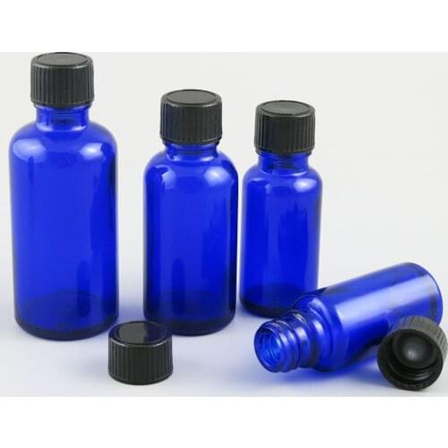 10 x 5ml 10ml 15ml 20ml 30ml 50ml 100ml Essential Oil Blue Glass Bottles with Plastic Black Cap Plastic Cap 1oz Skin Care Vials