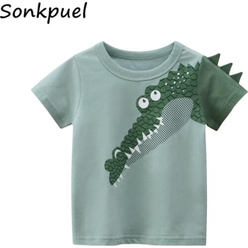 Boys T-Shirts Summer Kids Tops Tees Baby Boy Cotton Clothes Children Yellow Cartoon Shark T-Shirt Casual Short Sleeve Clothing