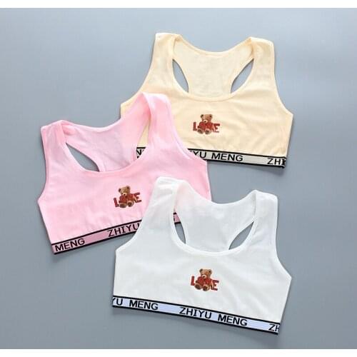 Cotton Double Deck Bra Training Girls Puberty Kids Cartoon Racerback Vest Sport Running Tops Breathable Underwear Bras 6-18Y