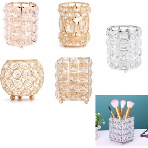 Crystal Makeup Organizer Metal Storage Box European style Eyebrow Pencil Lipstick Holder Makeup Brush Holder Cosmetic Tools