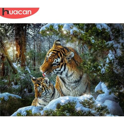 HUACAN 5d Diamond Painting Tiger Full Drill Square Diamond Mosaic Animal Picture Of Rhinestone Embroidery Kit Decor For Home