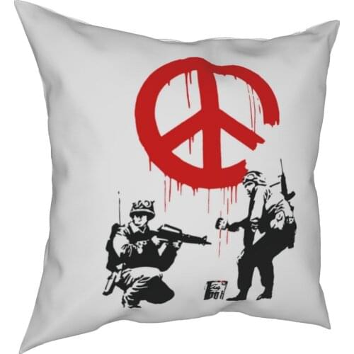 Soldiers Painting Peace Symbol Banksy Street Type Pillows Coverage Decorations Graffiti Throwing Pillows Case Coverage House 18