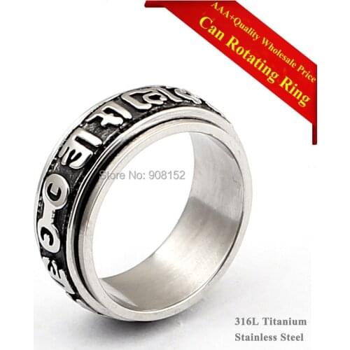 10pcs Never fade 316L Stainless Steel Rotating Blessing Ring,Power Lucky "Om Mani Padme Hum" Sanskrit Mantra Ring,Titanium Rings