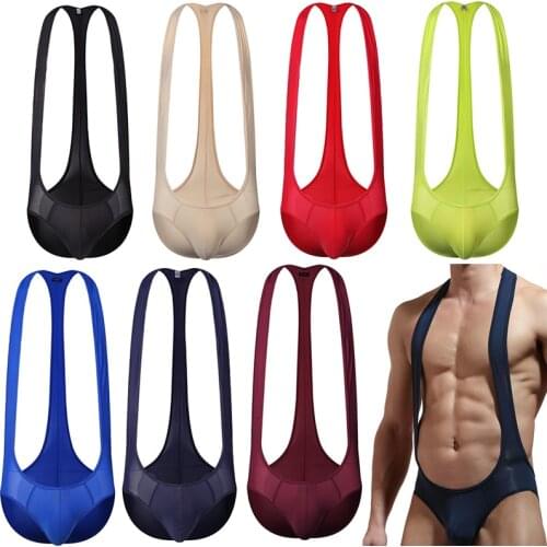 Jumpsuits Men Sexy Mens Ice Silk Undershirts Bodysuits Singlet Wrestling Leotard Gay Jockstrap Bugle Pouch Underwear Ropa Hombre