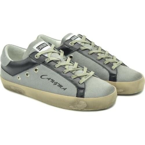 CANGMA Luxury Brand Designer Shoes Woman Gray Cow Suede Sneakers Flats Leisure Ladies Vintage Vulcanized Sneaker Female