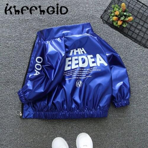 2021 boys spring and autumn new printed text stand-up collar trendy jacket, middle school children Korean version of simple and