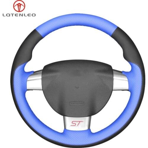 LQTENLEO Black Suede Blue Leather Car Steering Wheel Cover For Ford Focus ST 2005-2012 Focus RS 2005-2011 Focus 3 2005-2012
