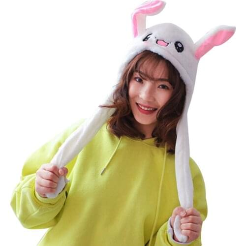 Cute Bunny Plush Hat Funny Playtoy Ear Up Down Rabbit Gift Toy for Kids Girls Girlfriend -MX8