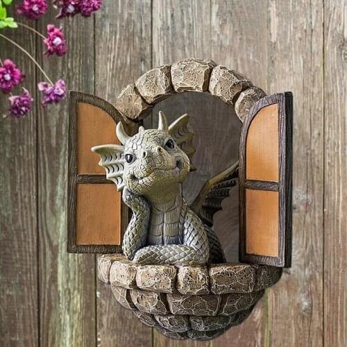 The Cute Little Dragon on the Balcony Ornaments Dinosaur Open Door Garden Decoration Creative Living Room Bedroom Resin Crafts