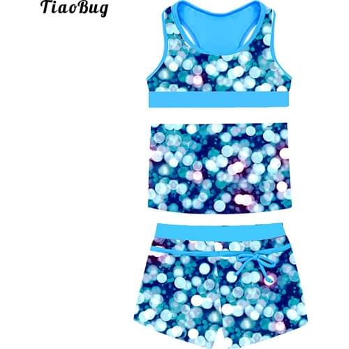 Fashion Summer 2Pcs Girls Tankini Swimsuit Swimwear Set Sleeveless Tops With Bottoms Beach Bathing Suit