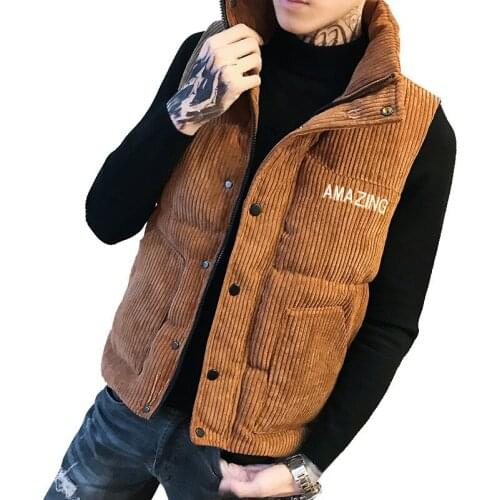 Mens vest Jacket Winter Stand-up Sleeveless Jacket Corduroy Waistcoat Slender Youth Waistcoat Thick Fashion Cardigan For Men