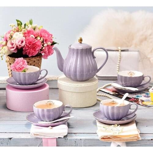 Cutlery Set Cup And Saucer Set Talheres Plate Coffee Mug Colorful Pumpkin Grain Teapot Graceful Drink-ware Set And Plate 1set