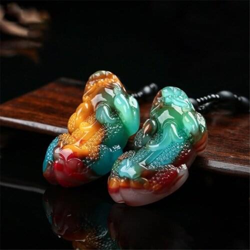 New Style Xinjiang Natural Gobi Seven Color Jadeite Pixiu Pendant Chicken Blood Onyx Men and Women Lucky Pixiu Pendant Necklace