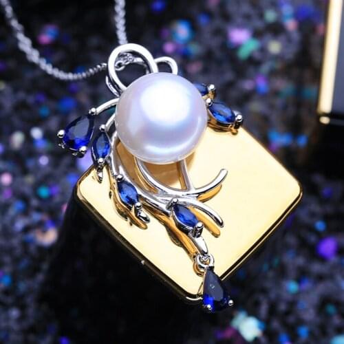 FENASY 925 Sterling Silver Natural Freshwater Pearl Necklace For Women Pearl Jewelry Custom Boho Leaf Emerald Crystal Necklace