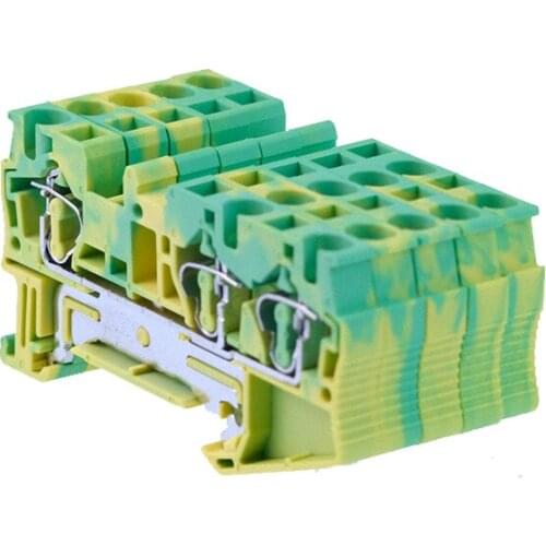 PE Din Rail Terminal Blocks 10Pcs ST-4-TWIN PE Connectors Return Pull Type Three Conductor Spring Ground Wire Conductor