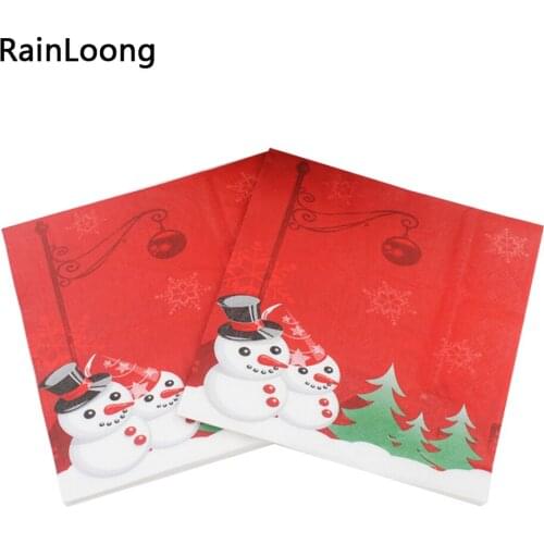 [RainLoong] Food-grade Red Snowman Paper Napkins Christmas Tissue Napkins Decoration Guardanapo 33cm*33cm 1 pack (20pcs/pack)