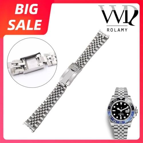Rolamy 20 21mm Luxury 316L Stainless Steel Wrist Watch Band Bracelet Jubilee with Oyster Clasp For Rolex GMT Master II DATE JUST