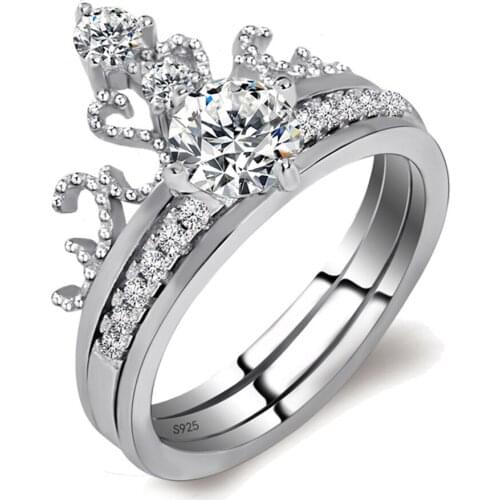 S925 Silver Plated Ladies Crown Ring Double Inlaid Zircon Ring Ladies Charm Fashion Ball Gift Best Choice Classic Rich