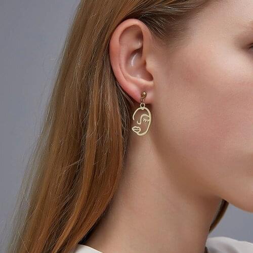 Korean Face Earrings for women Gold colour Simple Lines Abstract Human Face Earring Fashion Party Unique Ear Jewelry 2020 Trend
