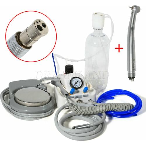 Dental Portable Air Turbine Unit 2/4 Holes Air Compressor Syringe + LED Fiber Optic Handpiece 2/4 hole Dental Lab Tools